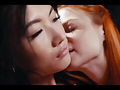 Redhead's Time Stop: Asian Babe's Descent into Lezdom